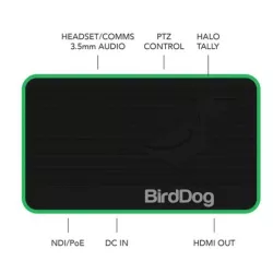 BirdDog Flex 4K OUT. BirdDog Flex 4K IN. 4K Full NDI Decoder with Tally, Comms, PTZ Control, and PoE.
